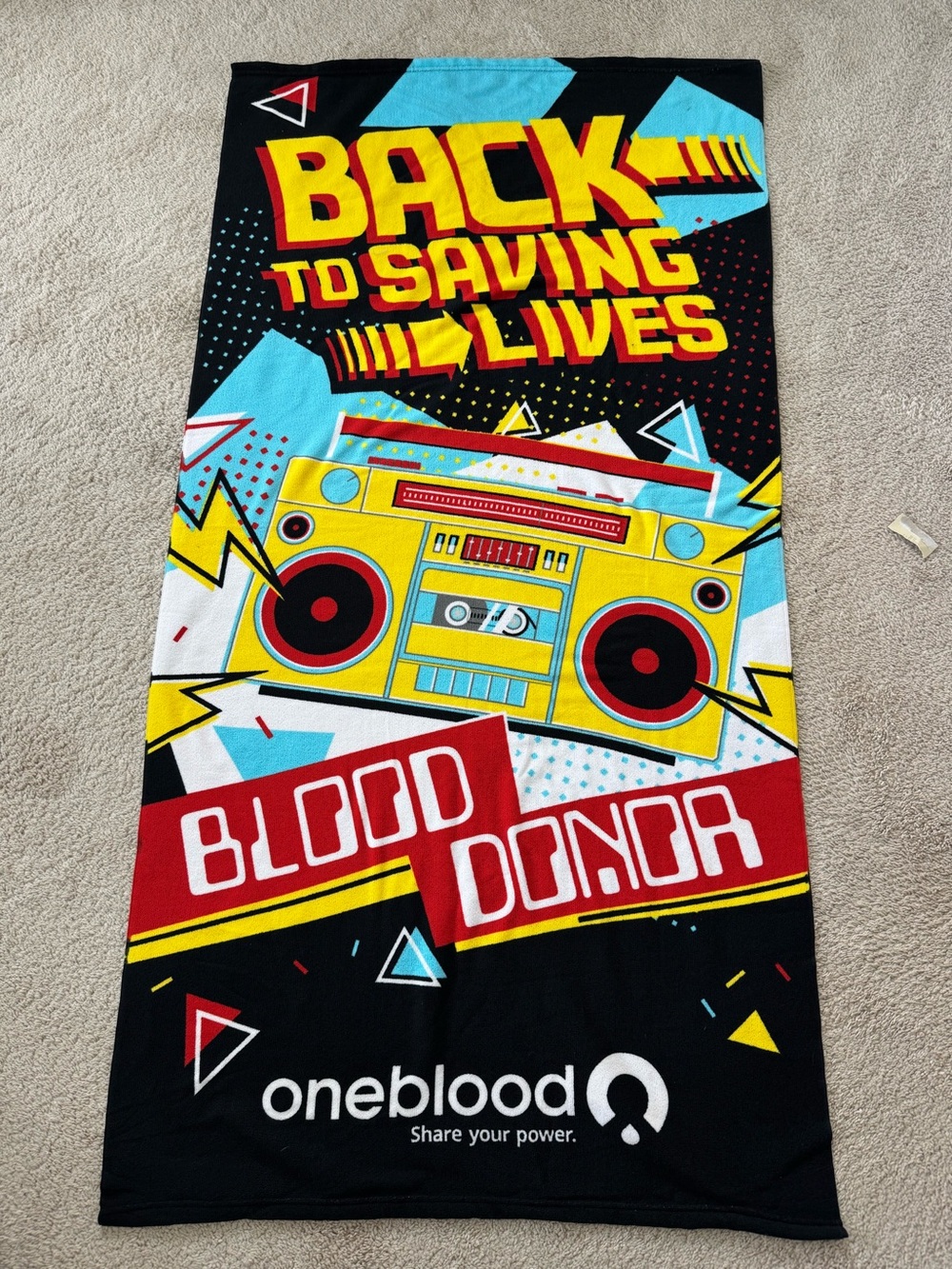 One blood "Back To The Future " Beach Towel 30x58 Boom Box Retro Graphics